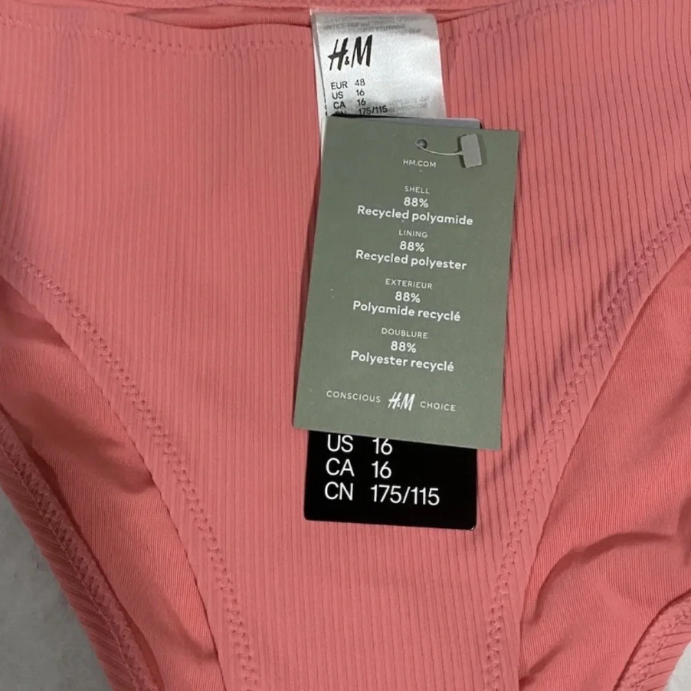 H&M Size 16 Cheeky Coral Peach Ribbed Bikini Bottom Brand New